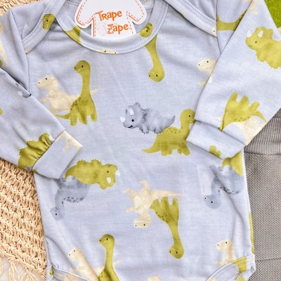 Conj. Body Manga Longa Dinos e Calça de Moletom Saruel - Cinza